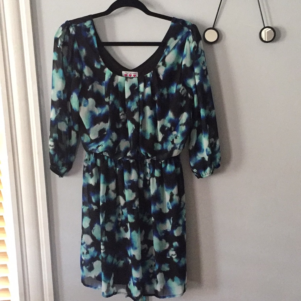 Three Pink Hearts Black/Blue Mini dress M